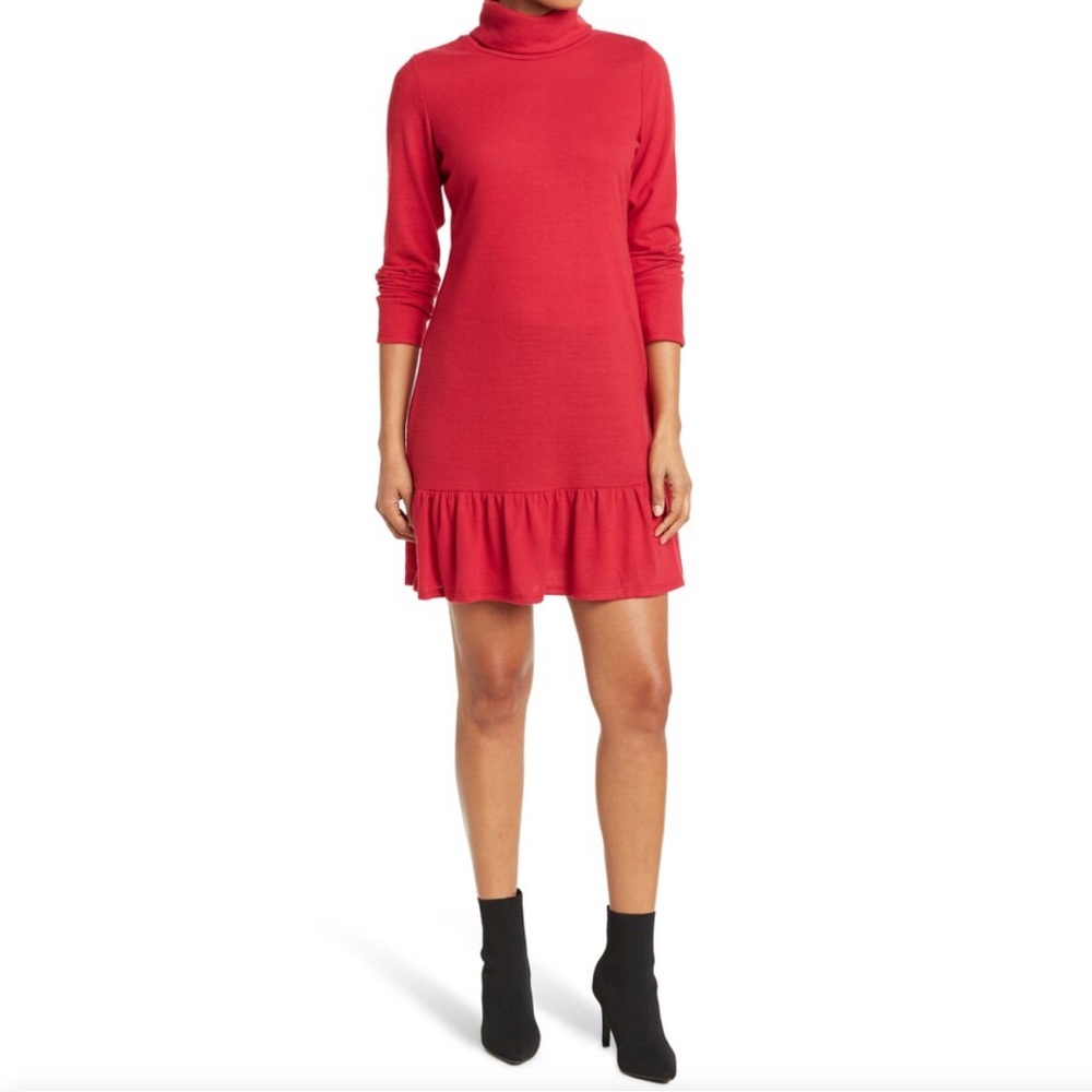 Tash + Sophie Red Cowl Neck Flounce Hem Sweater Dress Size Large